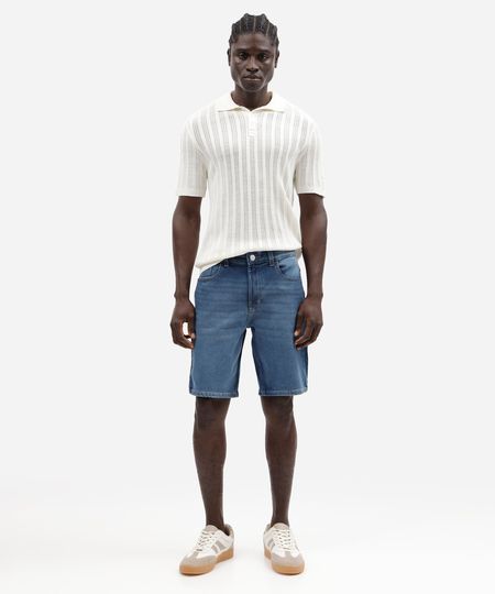 bermuda reta masculina jeans azul 42