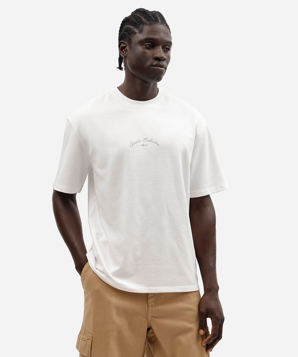 camiseta masculina com algodão manga curta bordada off white