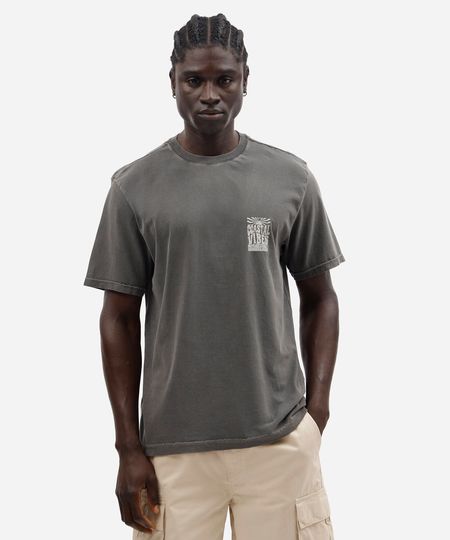 camiseta masculina de algodão manga curta estampada estonada cinza G