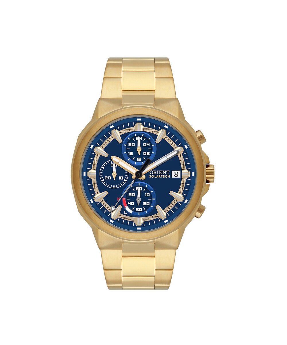 relógio masculino orient solartech cronógrafo mgssc069 d1kx dourado