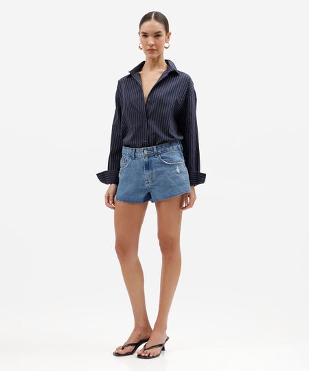 short curto feminino jeans cintura média destroyed azul 34