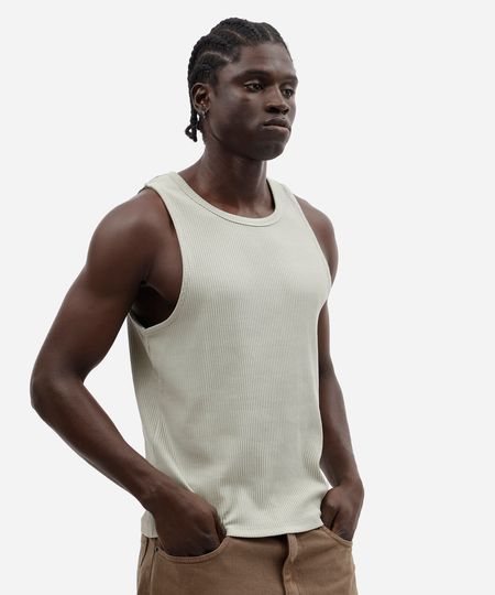 regata slim masculina de algodão canelada verde PP