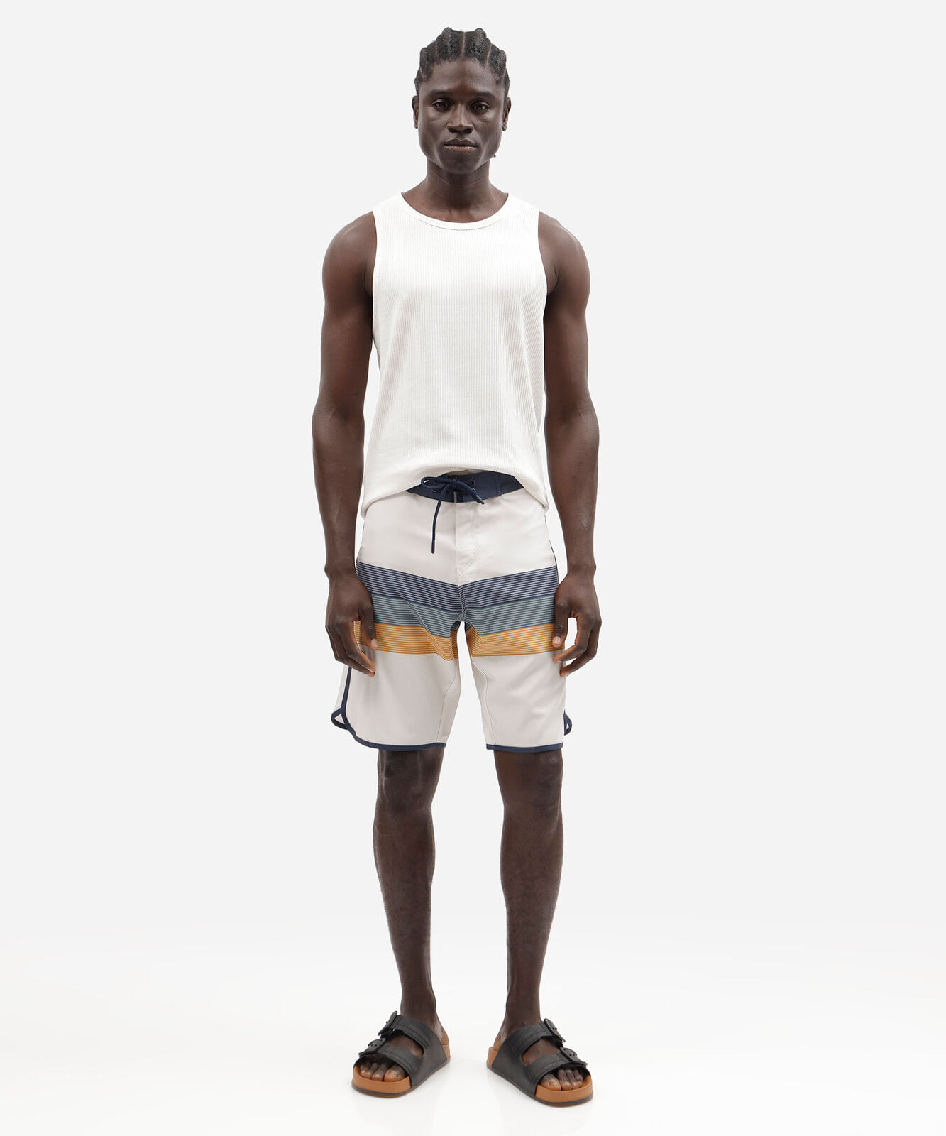 short boardshort masculino listrado off white