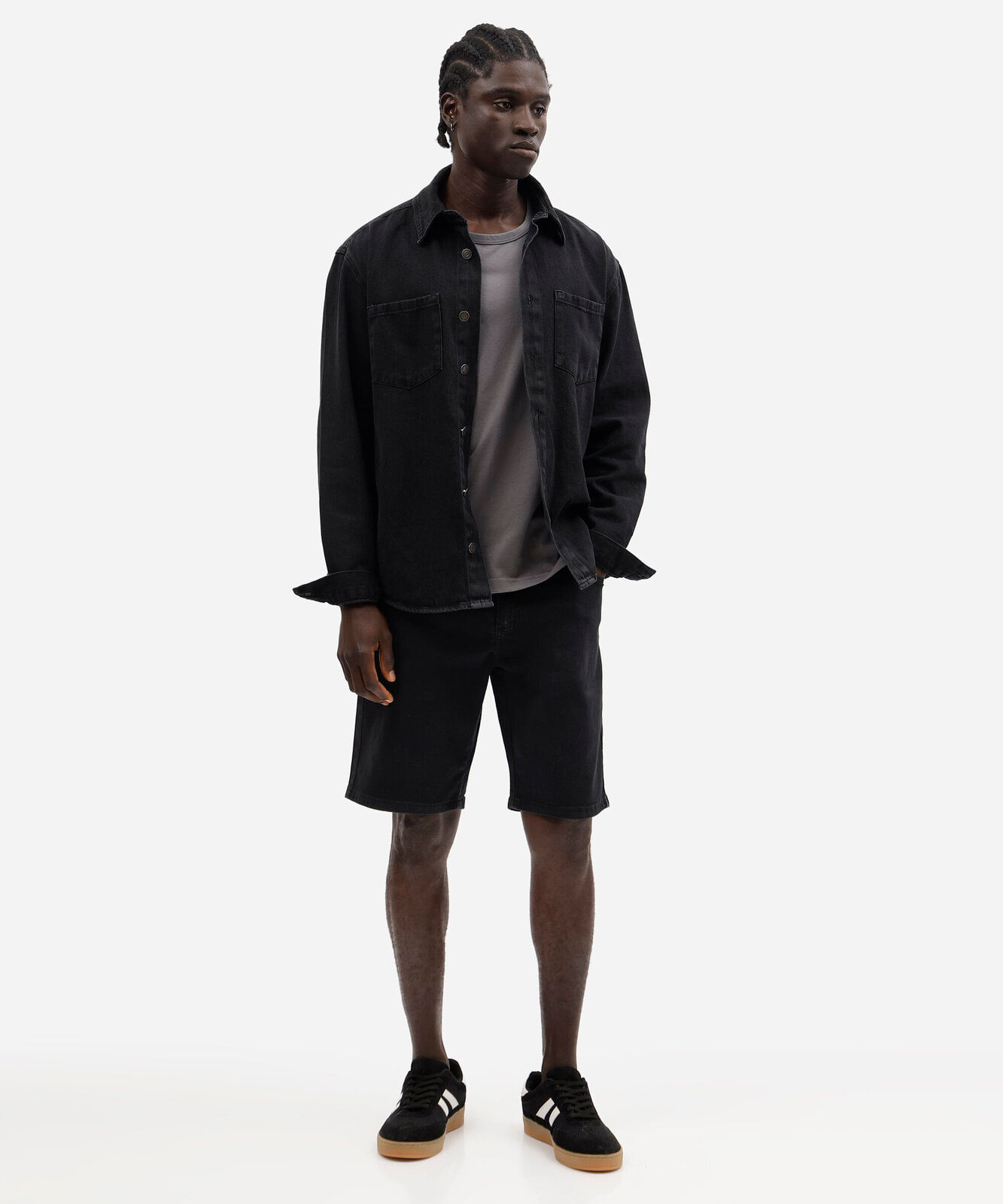 bermuda reta masculina jeans preta