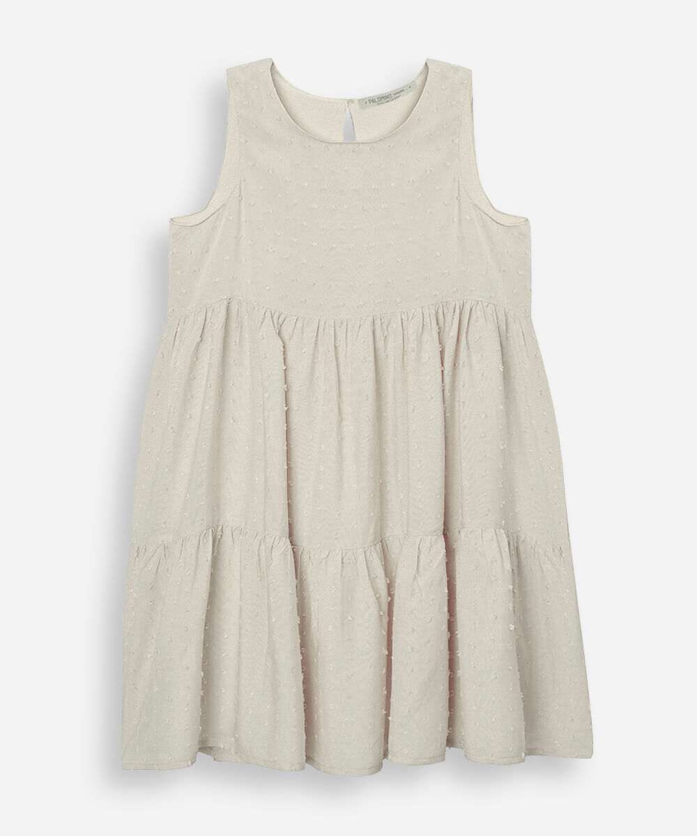 vestido infantil de viscose com recortes off white