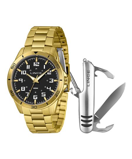 kit relógio masculino lince analógico mrgm055l46 kahyp2kx dourado UNICO
