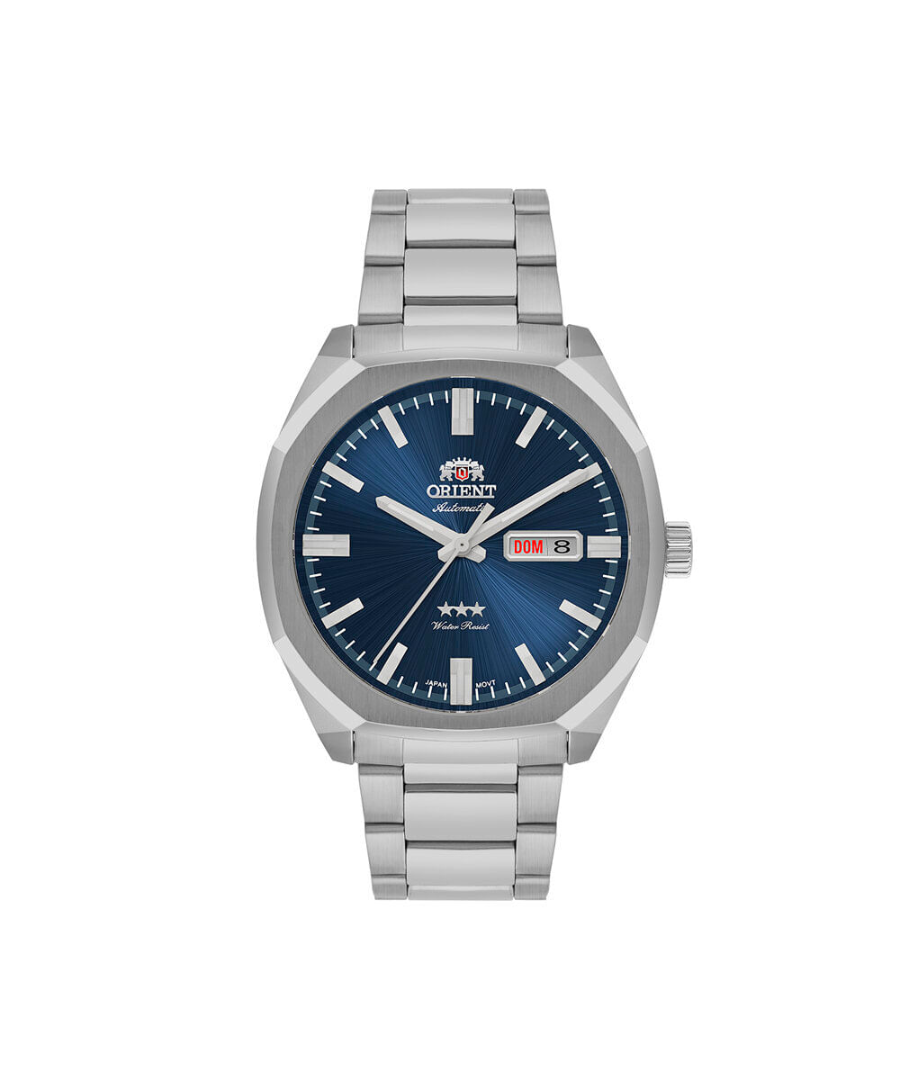 relógio masculino orient automático analógico calendário nh3ss008 d1sx prateado
