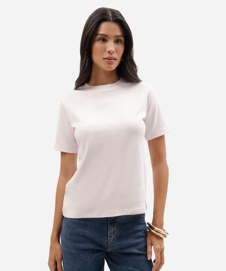 camiseta básica feminina de algodão peruano rosa G