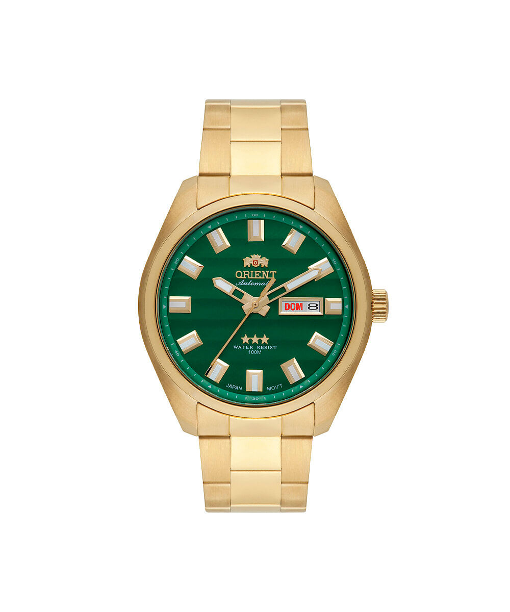relógio masculino orient automático analógico calendário 469gp076nh e1kx dourado