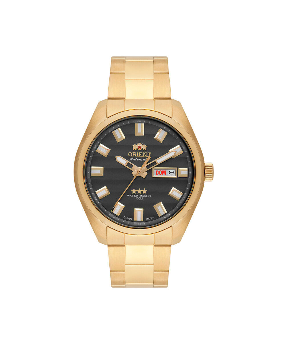 relógio masculino orient automático analógico calendário 469gp076nh g1kx dourado
