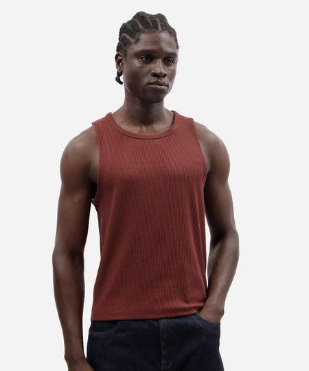 regata slim masculina de algodão canelada vinho P