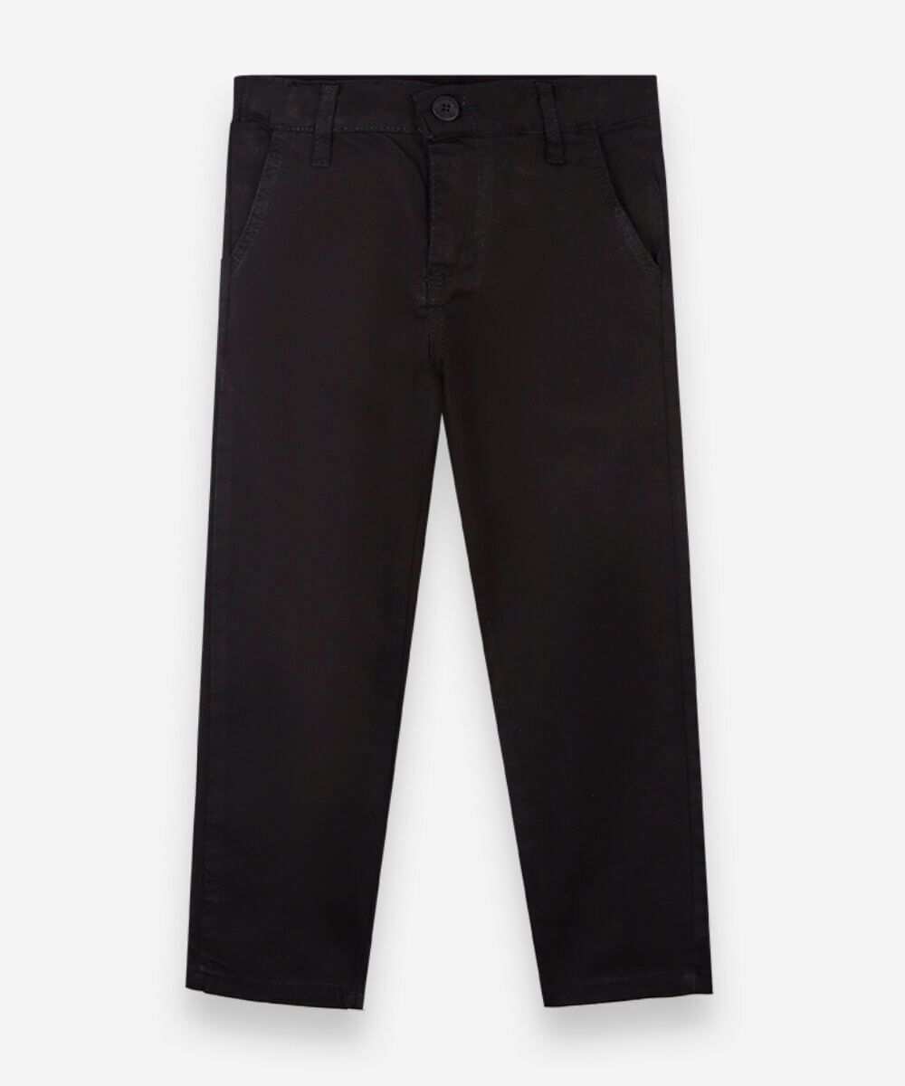 calça slim chino infantil de sarja preta