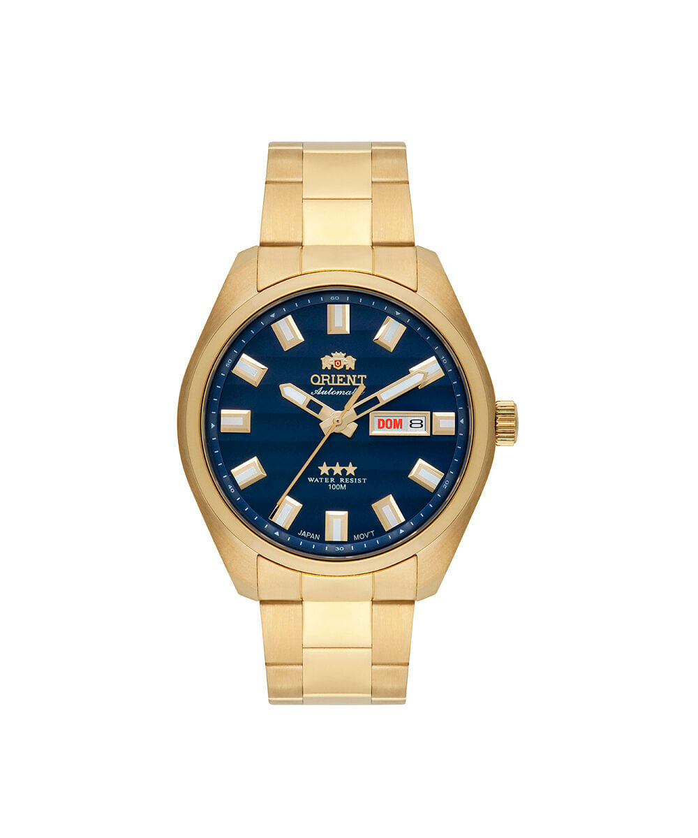 relógio masculino orient automático analógico calendário 469gp076nh d1kx dourado