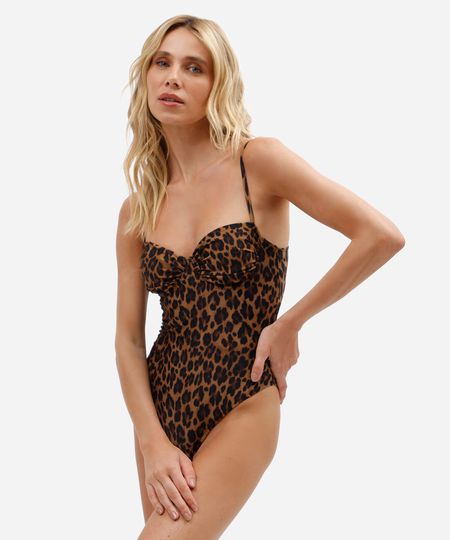 maiô balconet feminino franzido animal print preto G