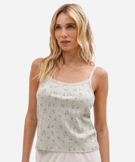 regata de pijama feminina floral texturizada avulsa verde P