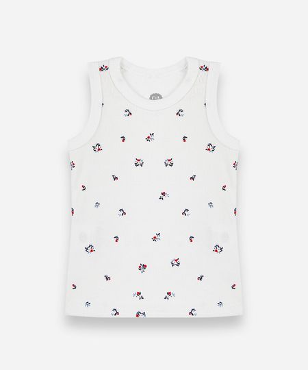 regata infantil de algodão floral canelada off white 2