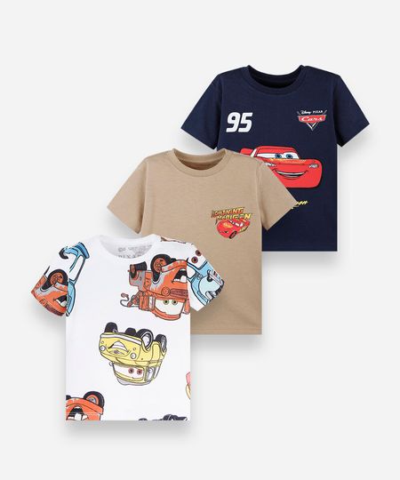 kit de 3 camisetas infantis em algodão manga curta carros colorido 5