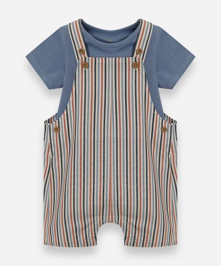 jardineira infantil listrada de algodão com camiseta colorida 6-9