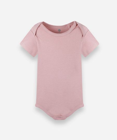 body infantil de algodão manga curta básico rosa 6-9