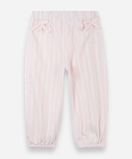 calça jogger infantil de sarja com laços listrada rosa 2