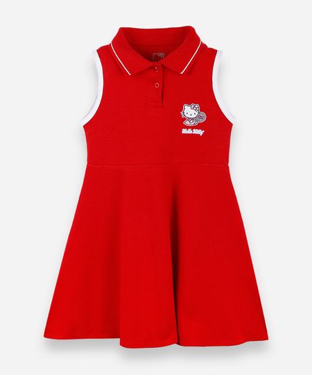 vestido polo infantil de algodão hello kitty vermelho 4