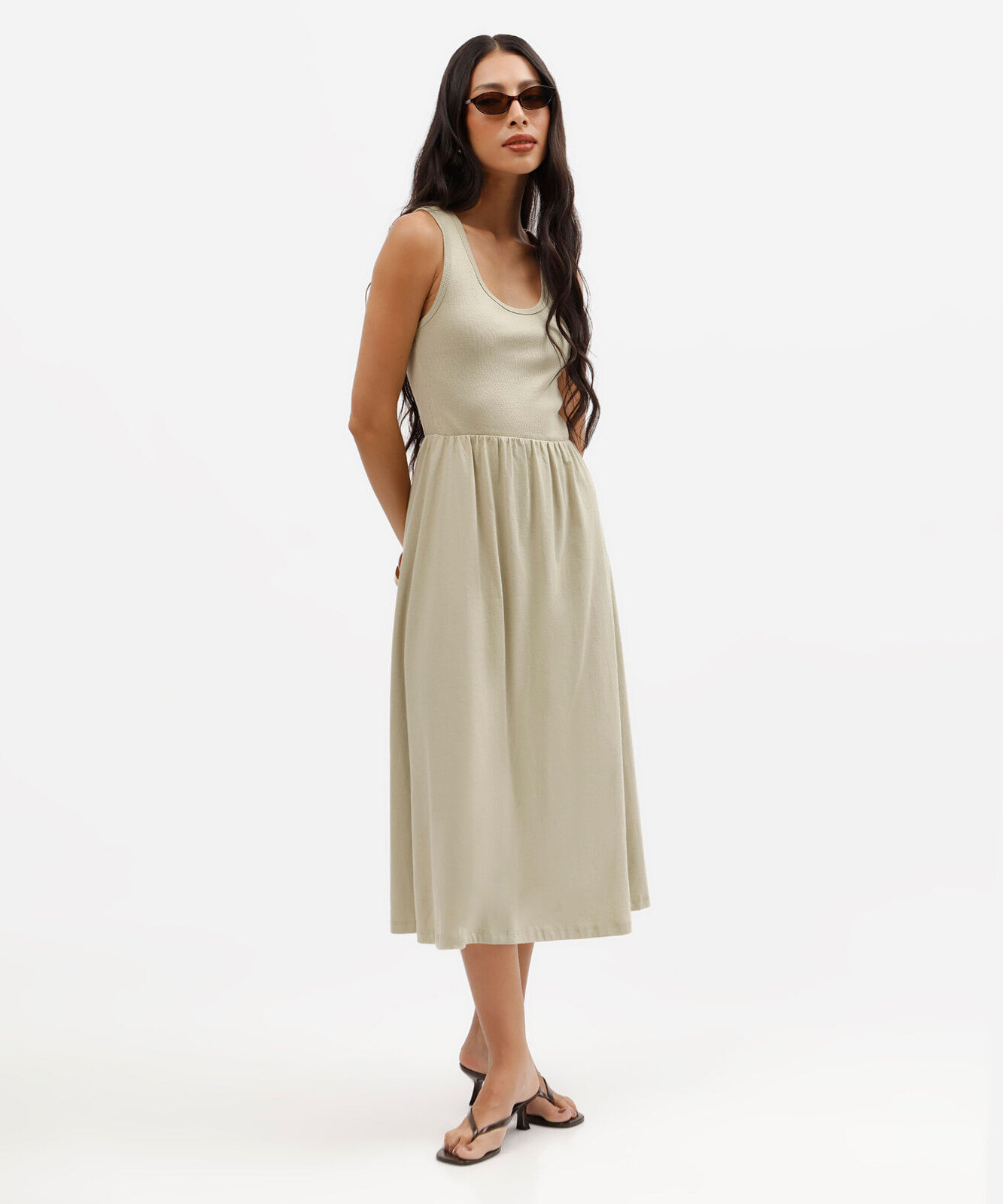 vestido midi feminino de algodão verde