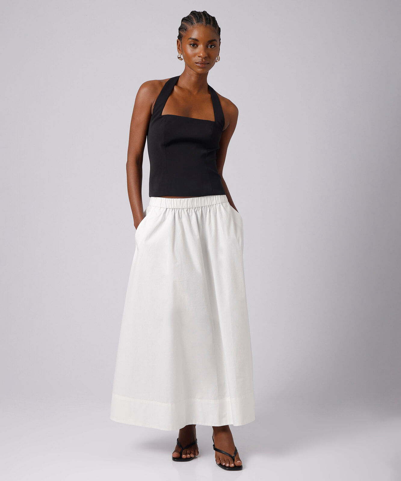 saia longa feminina de algodão cós elástico mindset off white