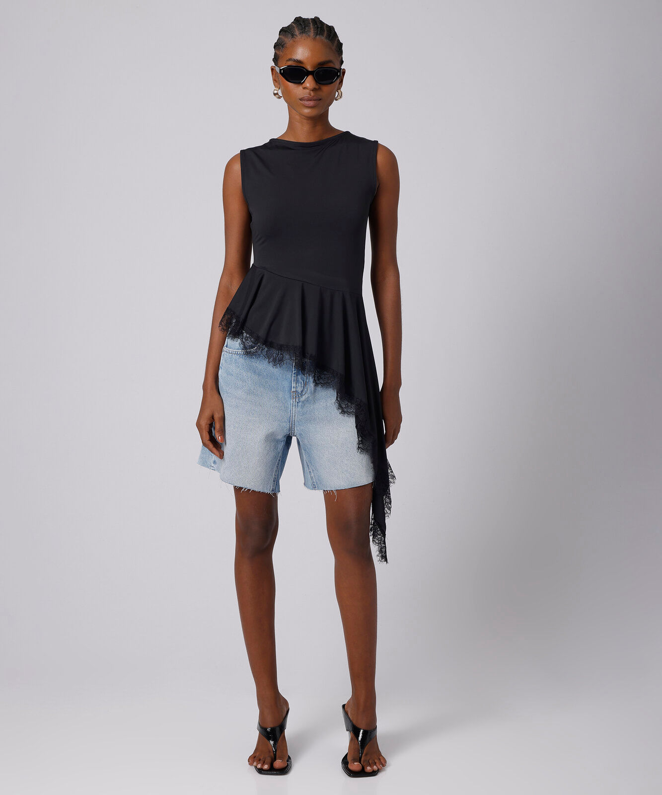 bermuda alongada feminina jeans com barra a fio mindset azul