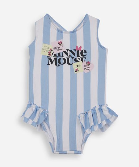 maiô infantil com babado listrado minnie azul 1