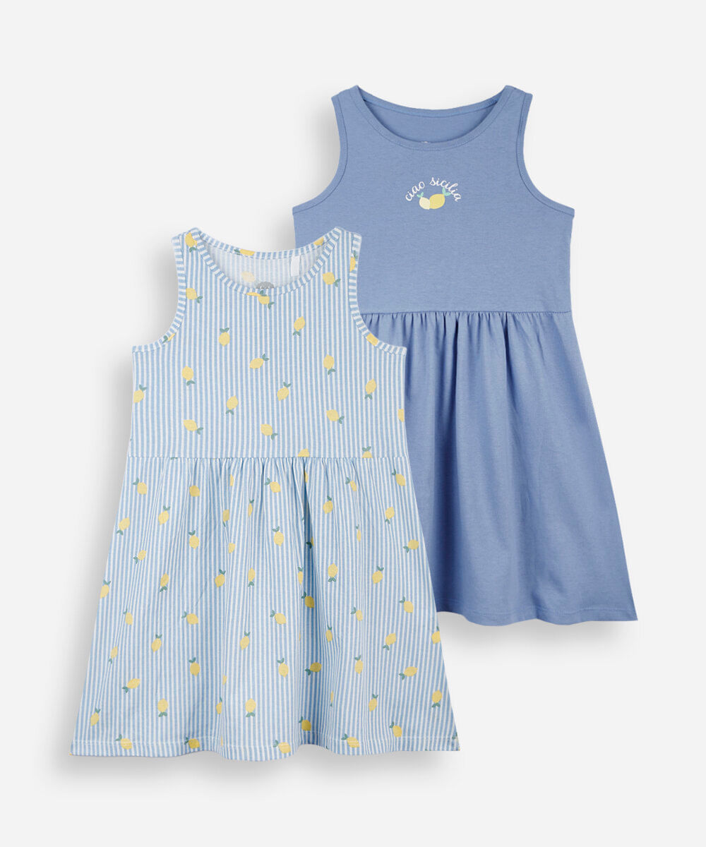 kit de 2 vestidos infantis de algodão listrado colorido