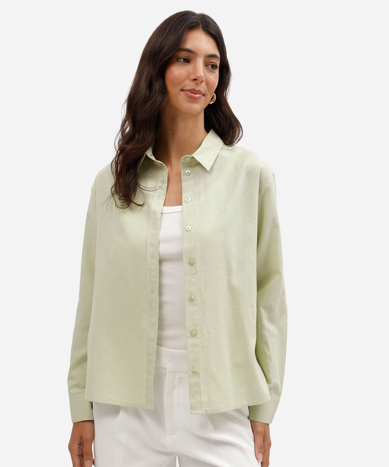 camisa feminina de algodão manga longa verde