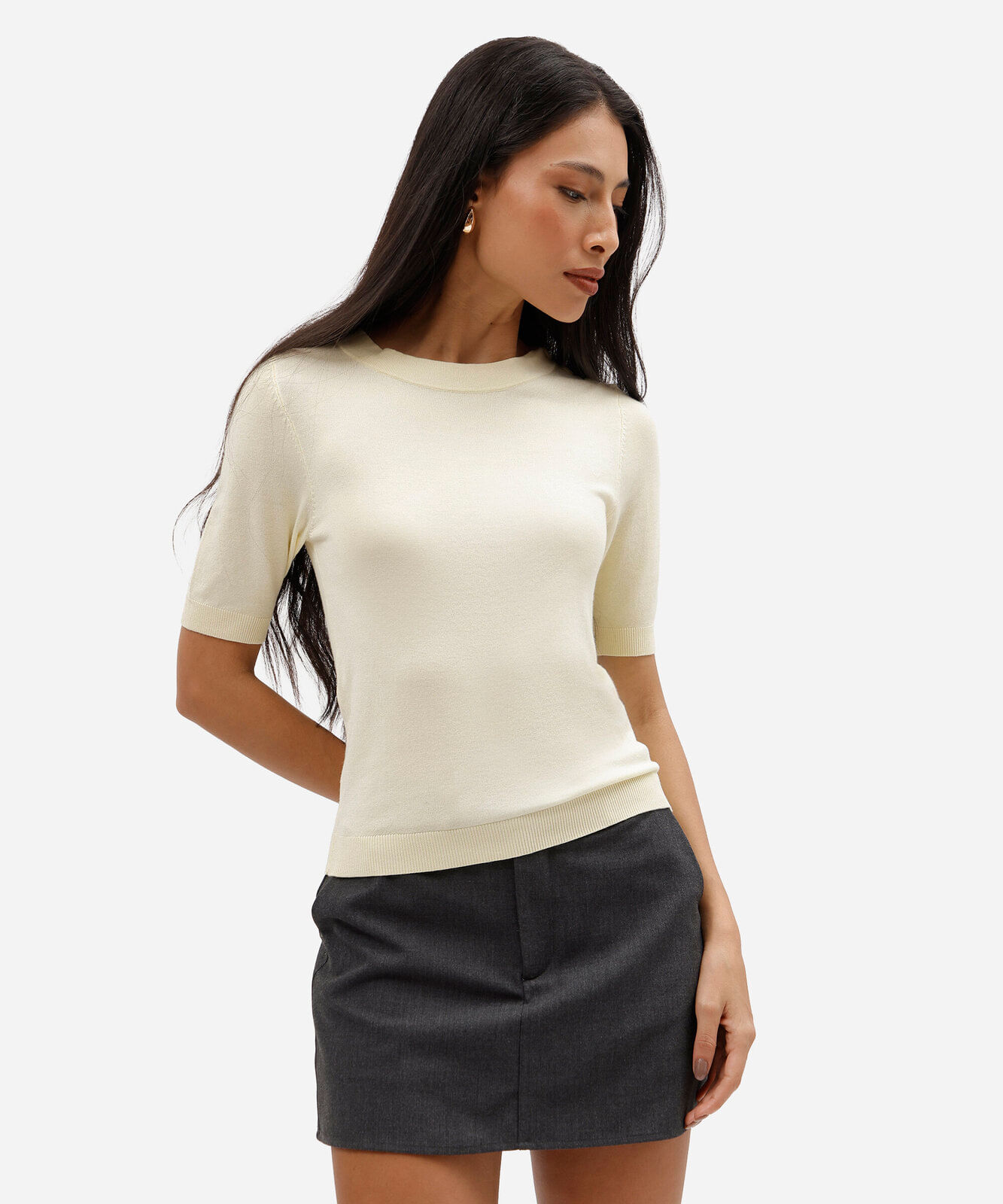 blusa feminina de tricot manga curta amarela
