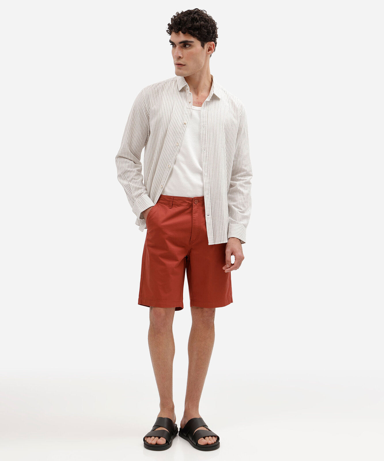 bermuda masculina reta chino vermelha