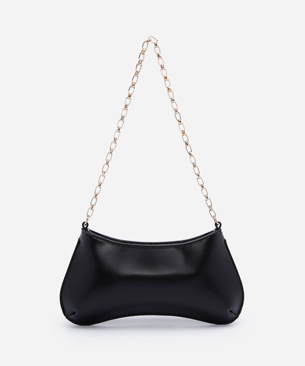 bolsa feminina shoulder baguete com alça de corrente preta
