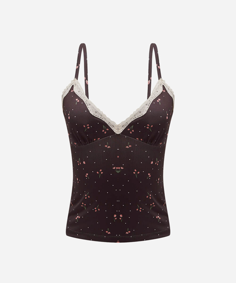 regata alça fina feminina com renda floral preta