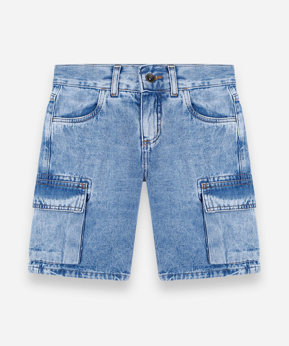 bermuda cargo infantil jeans azul