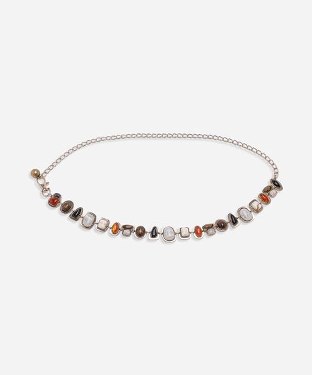 cinto feminino de corrente com pedras coloridas dourado M