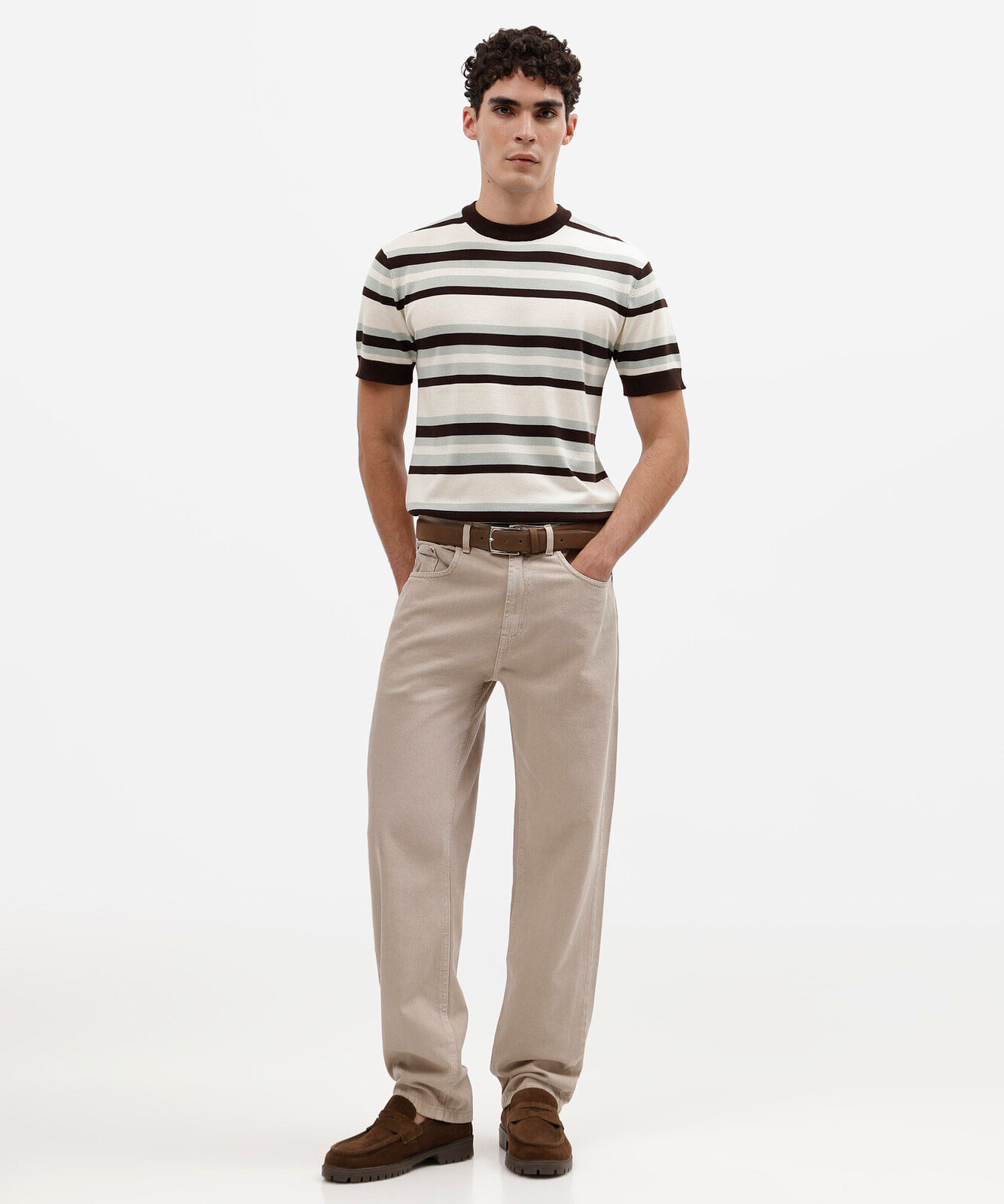 calça reta masculina jeans bege