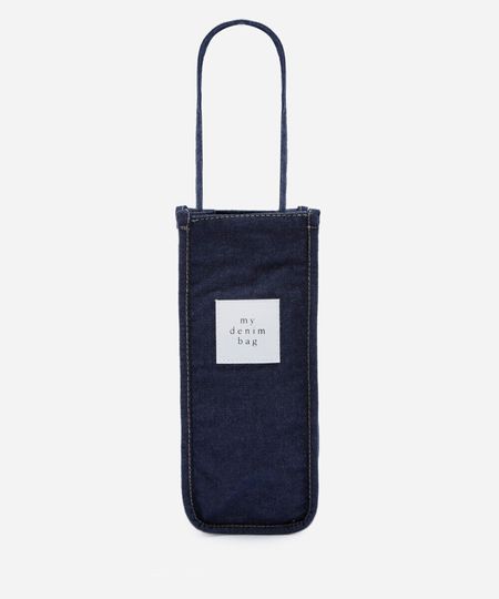 sacola porta-garrafa jeans com patch azul UNICO