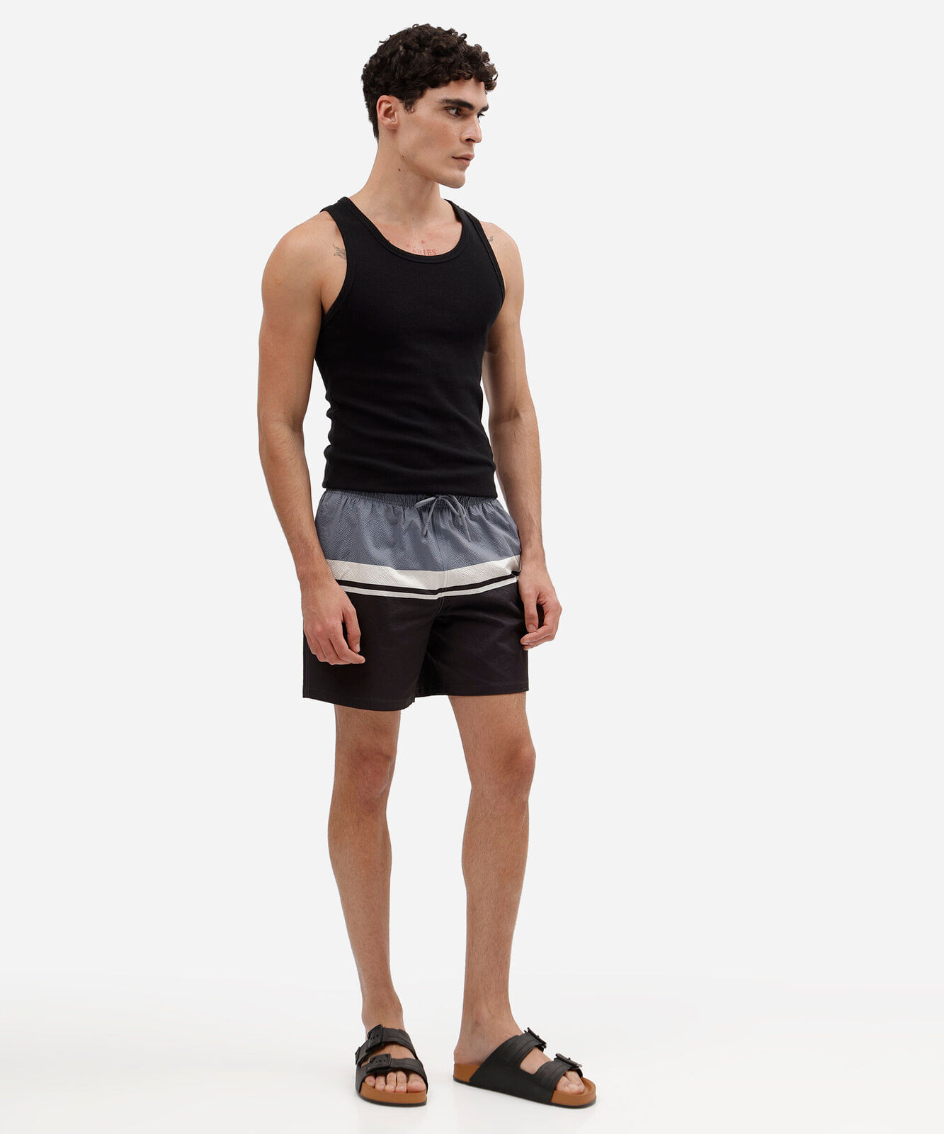 short masculino cós elástico listrado azul