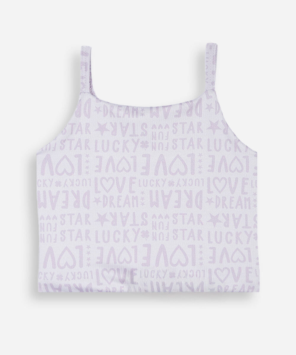 top cropped infantil estampado lilás