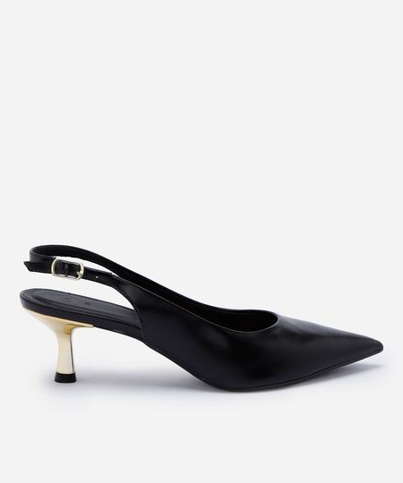 scarpin slingback feminino bico fino salto cromado preto 34