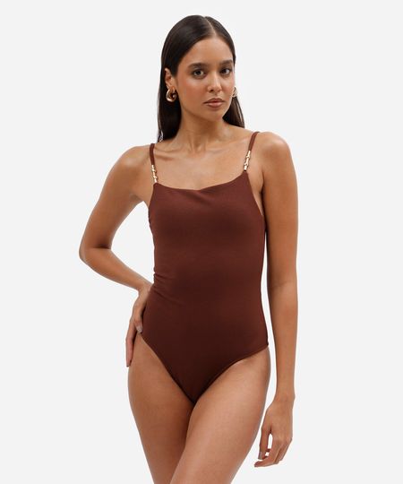 maiô feminino alça fina texturizado marrom G