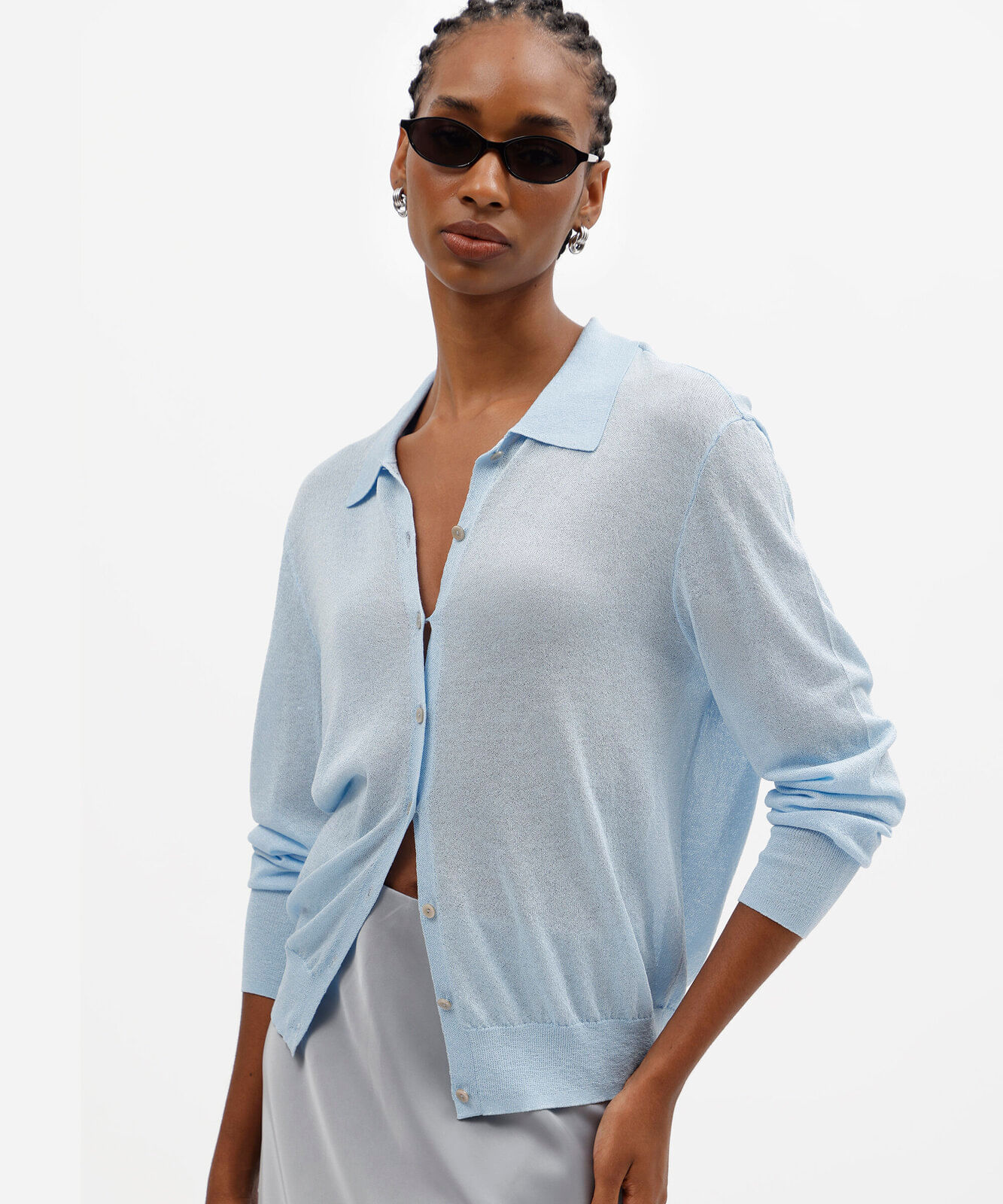 cardigan feminino de tricot azul