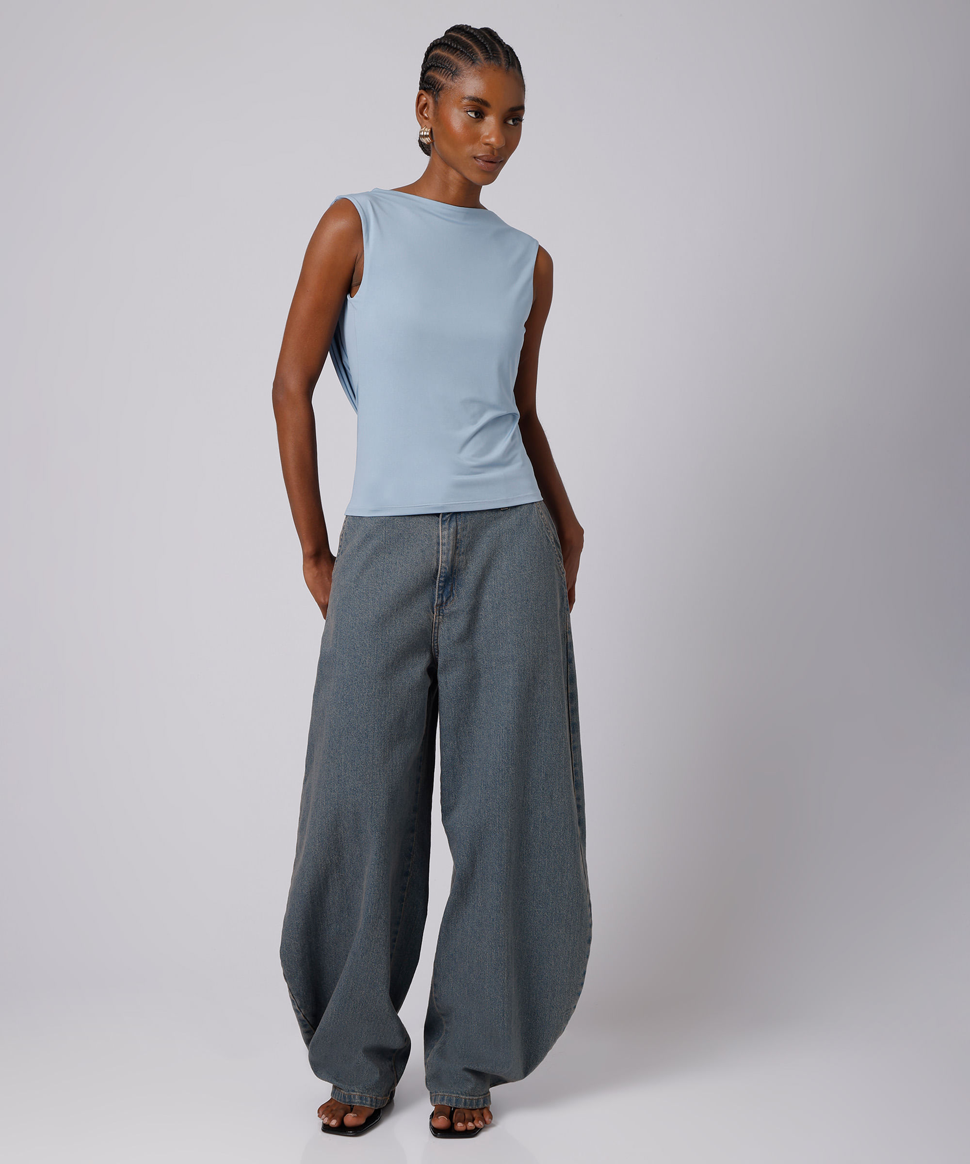 calça balloon feminina jeans dirty mindset azul