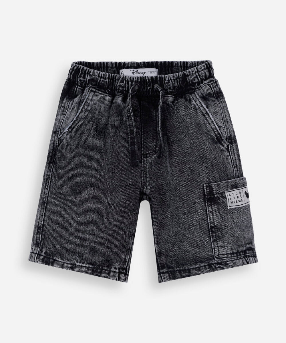 bermuda infantil cargo alongada jeans estonada julia faria e mickey e amigos cinza