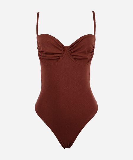 maiô balconet feminino franzido texturizado marrom P