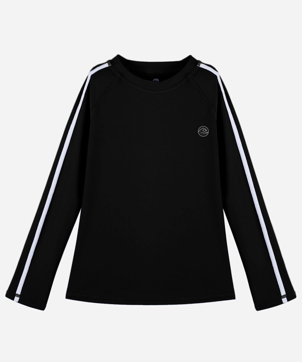 camiseta uv infantil manga longa raglan preta
