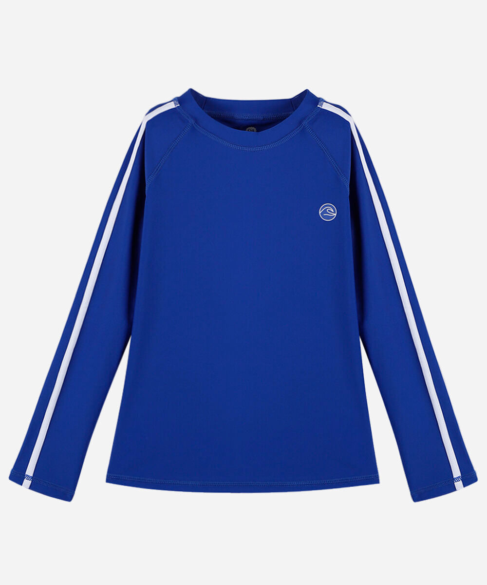 camiseta uv infantil manga longa raglan azul