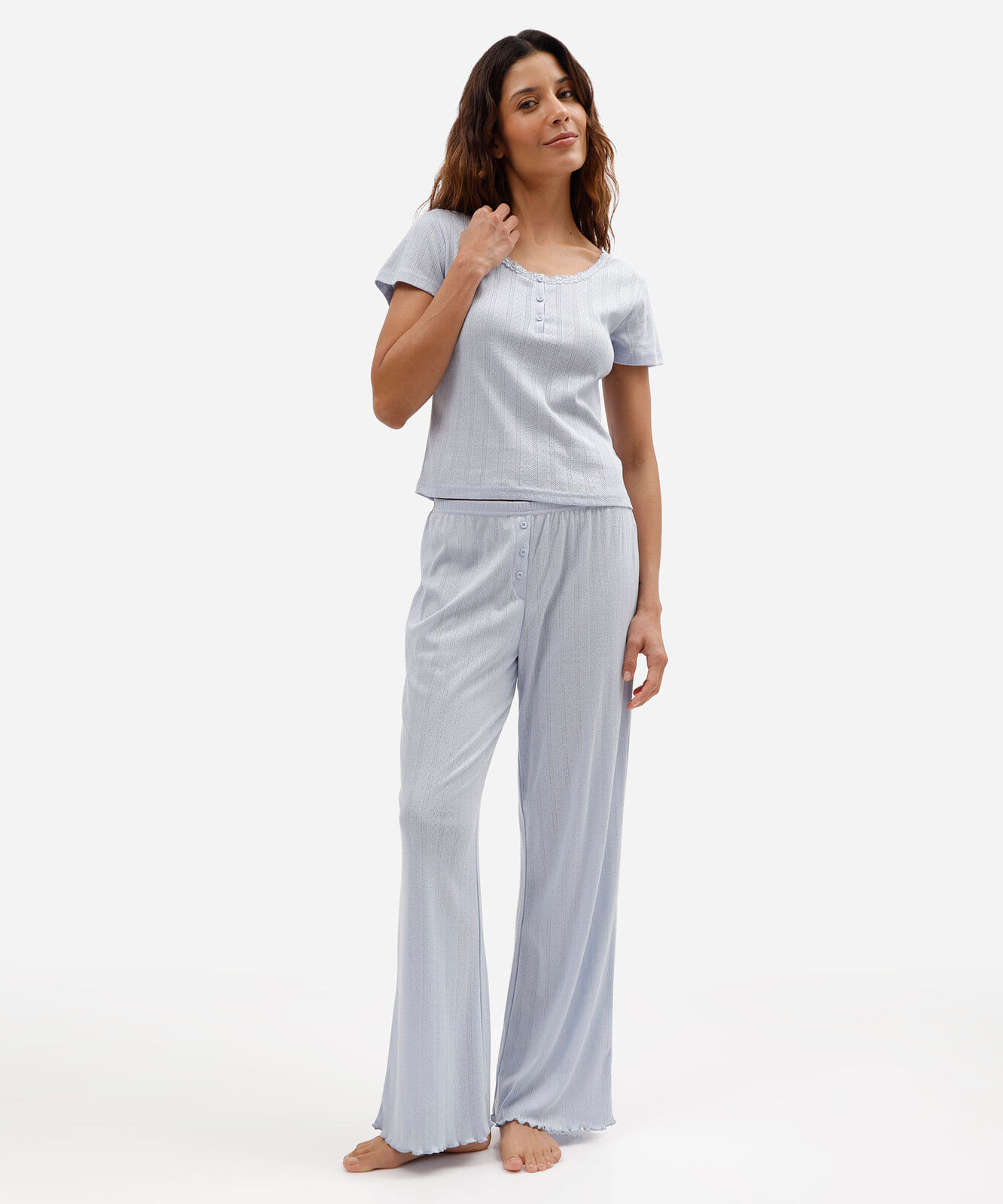 calça de pijama feminina avulsa texturizada azul